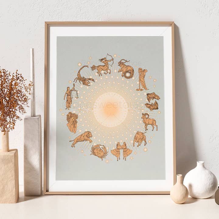 Onesweetorange – wholesale Art print – Zodiac Sun Print Zodiac Print Sun Print Horoscope Sign Print0