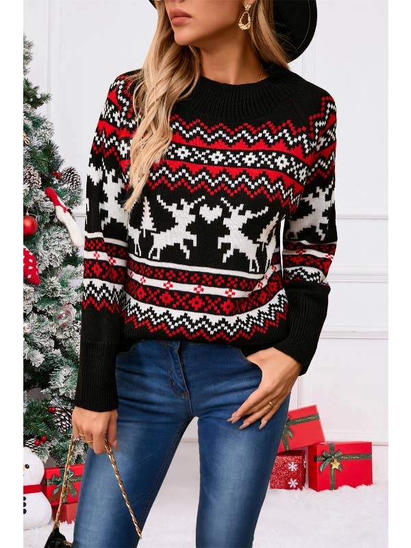 Miss Sparkling - Wholesale Tunic Sweater - Women's - Reindeer holiday sweater