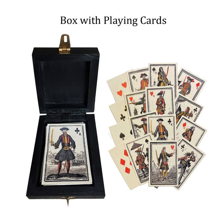 Madison Bay Co. - Historical Home Decor Reproductions - Wholesale Playing Cards - Pirate Blackbeard 1718 Black Wood Box with Playing Cards1
