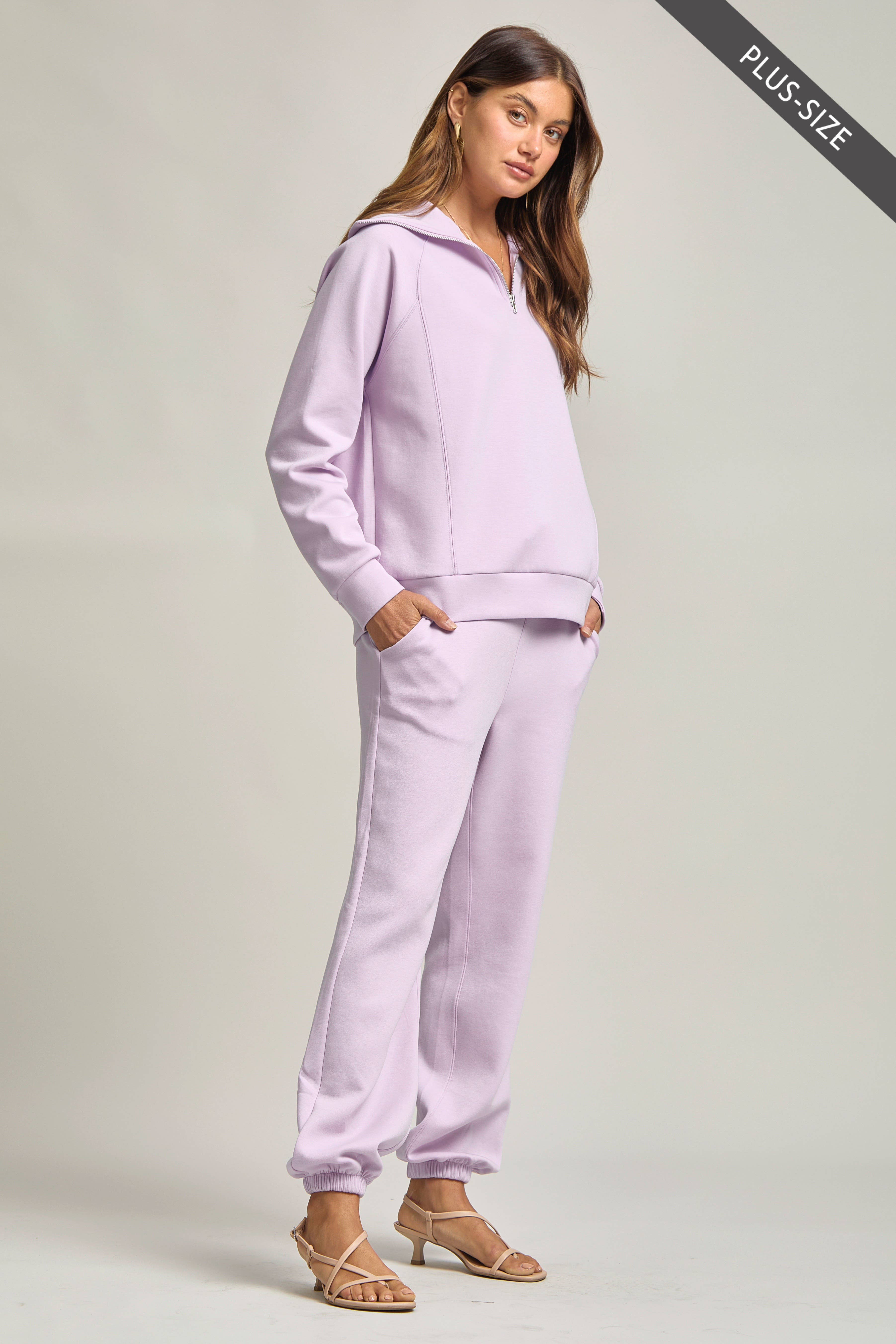 Dear Scarlett - Wholesale Lounge Set - Women's - PLUS SIZE Quarter Zip Pullover + Jogger Modal Travel Set37