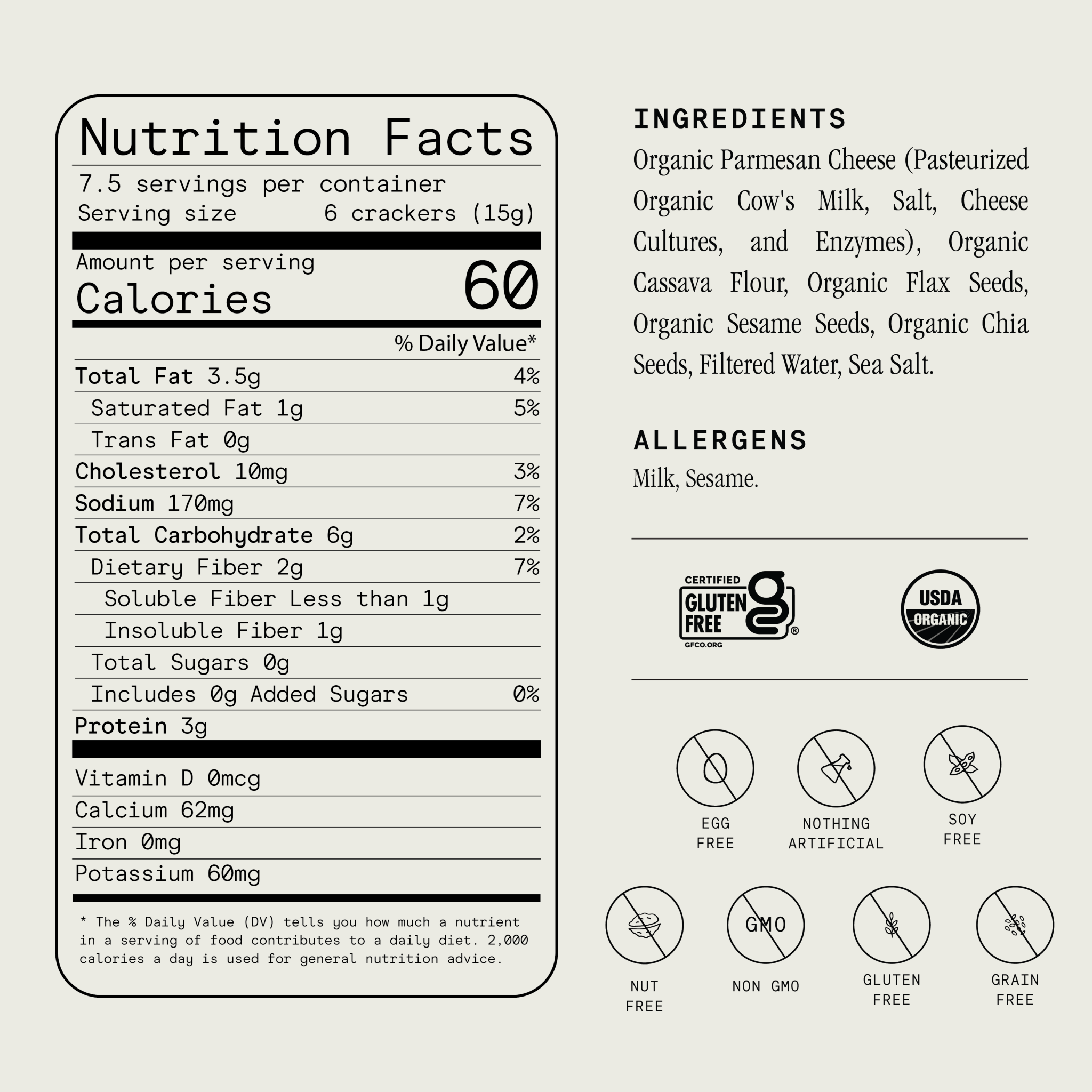 Julian Bakery - Wholesale Crackers - Organic Seed Crackers - Parmesan 4oz3