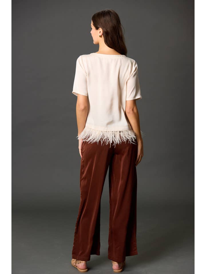 Before You Collection - Wholesale Blouse - Women's - Satin Feather Trim Short Sleeve Top9