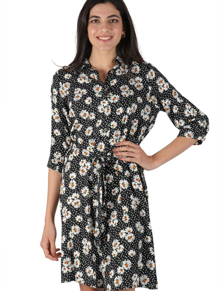 Daisy Print Black Tunic for wholesale by Marina Kaneva