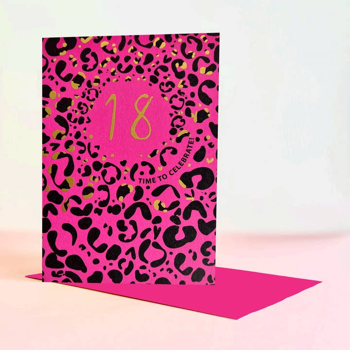 Kaart met folie met luipaardprint, leeftijd 18 voor wholesale door Lottie Simpson