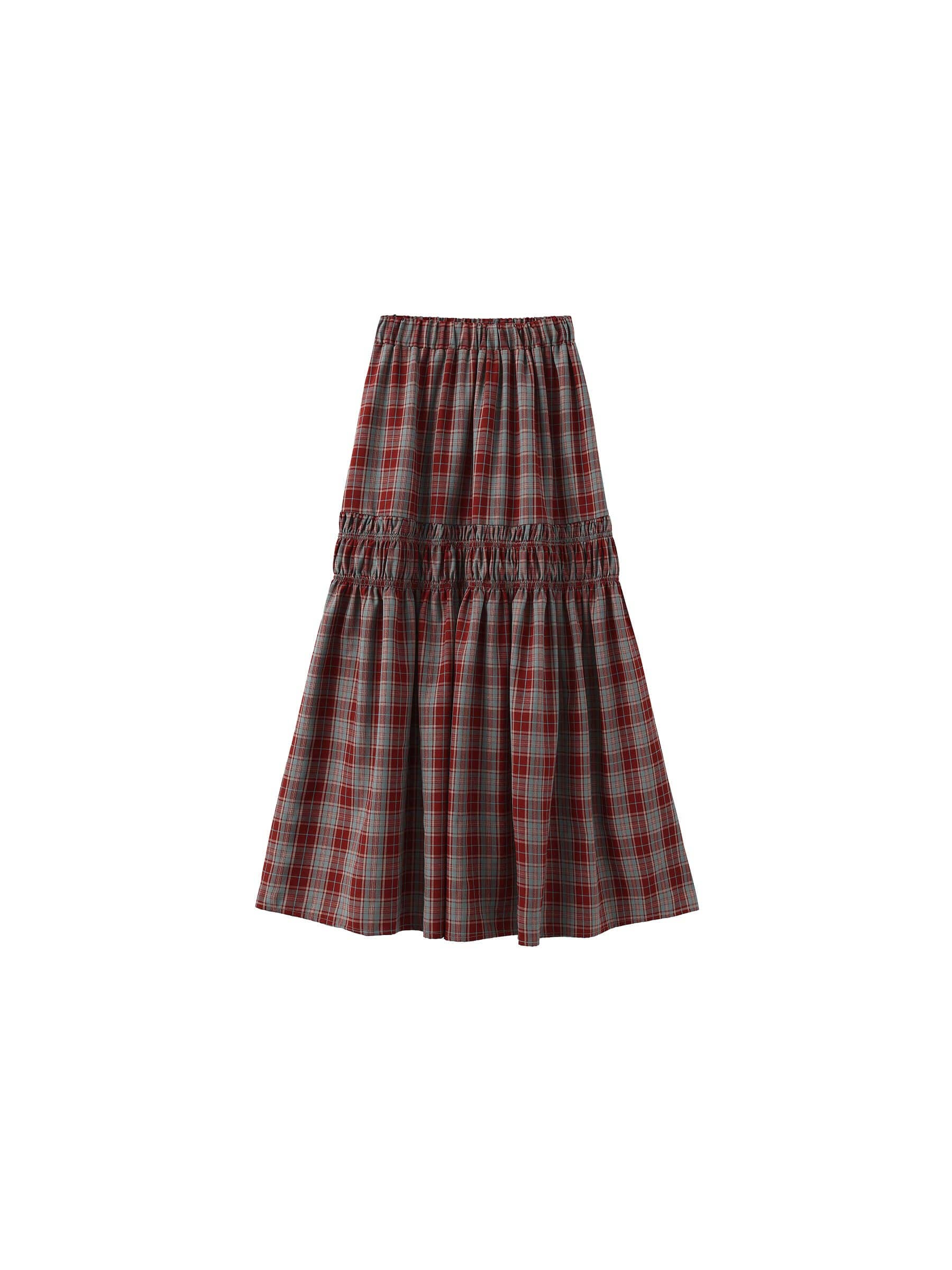 CUBIC - Wholesale Skirt - Women's - Elastic Drawstring High Waist Checked Skirt0
