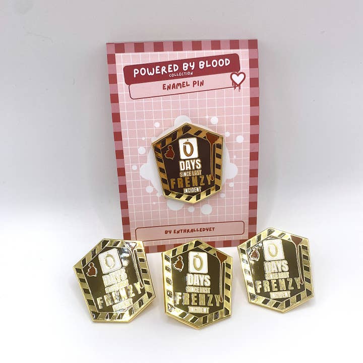 Frenzy Warning - Gothic Vampire Enamel Pin Badge for wholesale by Enthralledyet Illustration