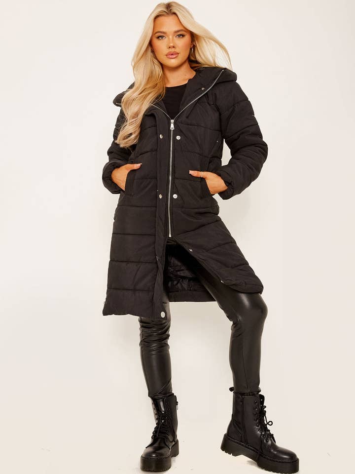Stylewise Direct – wholesale Coat – Women’s – Long Sleeves Longline Padded Hooded Coat1