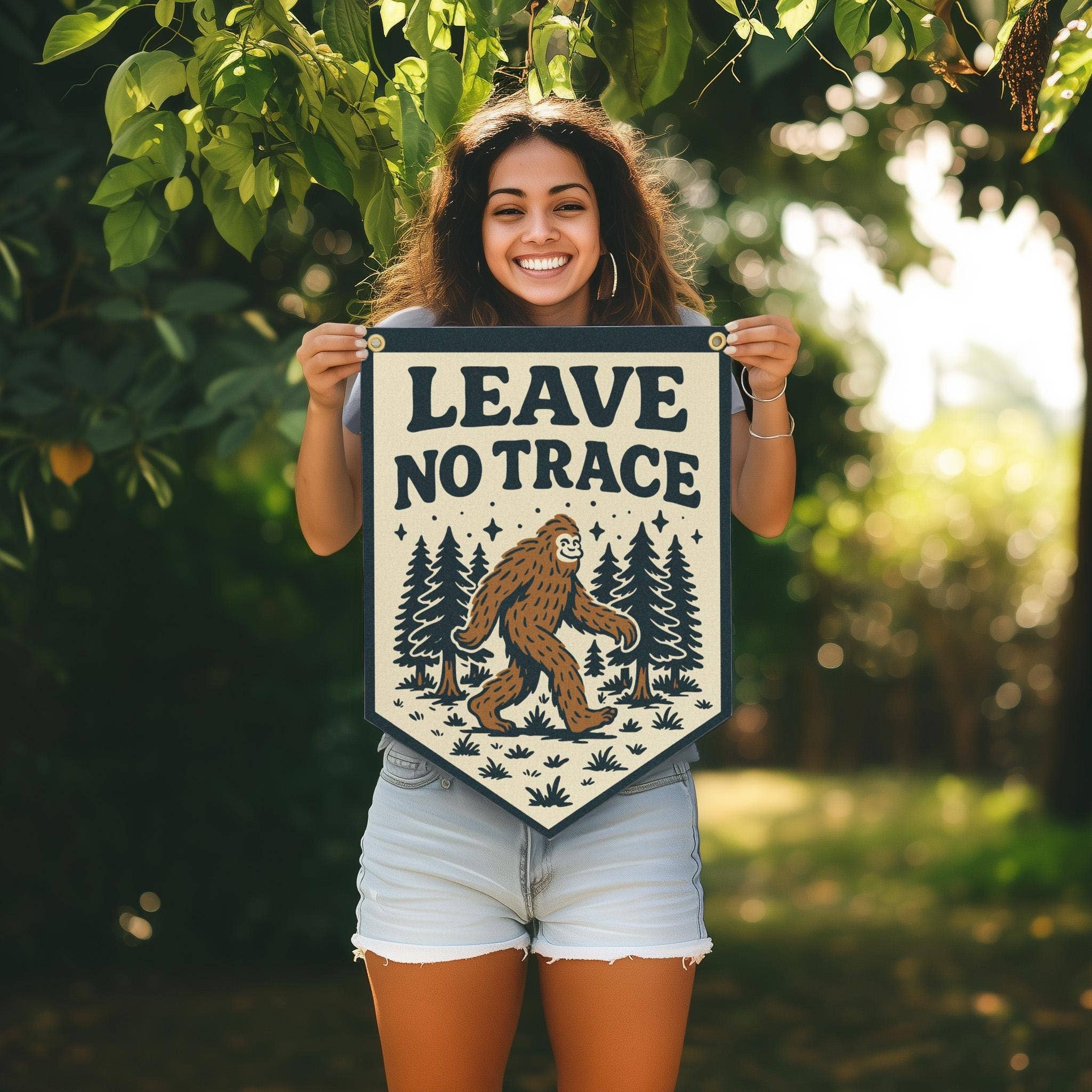 Benoit's Design Co. - Wholesale Sign - Leave No Trace Sasquatch Felt Camp Flag0