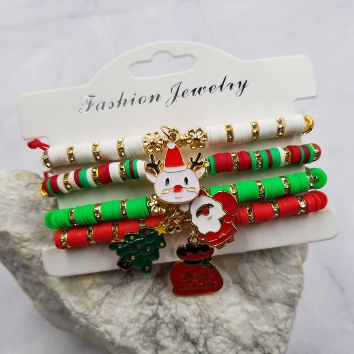 Christmas Tree Snowman Santa Charm Heishi Bracelet for wholesale by The Pretty Jewellery