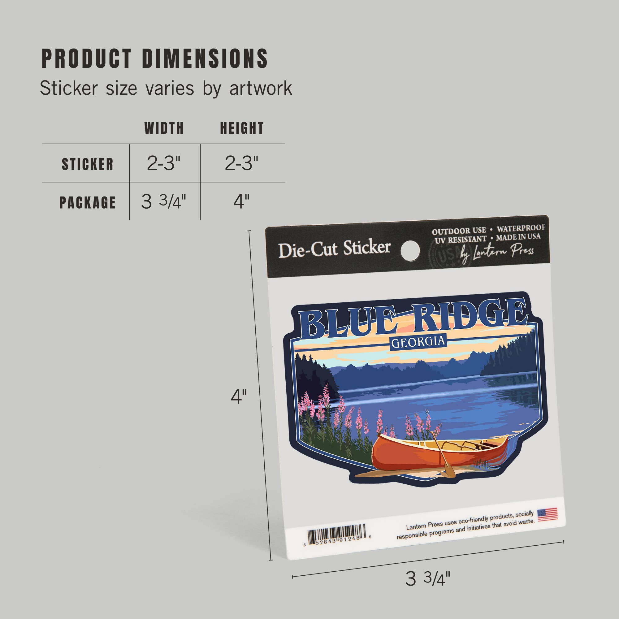 Lantern Press - Wholesale Sticker - STICKERS Blue Ridge, Georgia, Canoe & Lake12