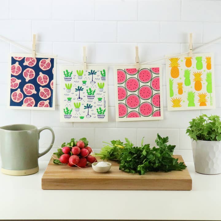 Bespoke Provisions - Vente Torchon - Chiffon réutilisable pour vaisselle à motif grenades - Chiffon éponge suédois2