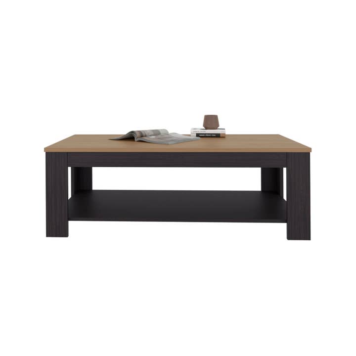Black Natural Oak Cecil Coffee Table with Open Storage Shelf for Decor, Modern Design for Living Room or Lounge Area for wholesale on Faire1