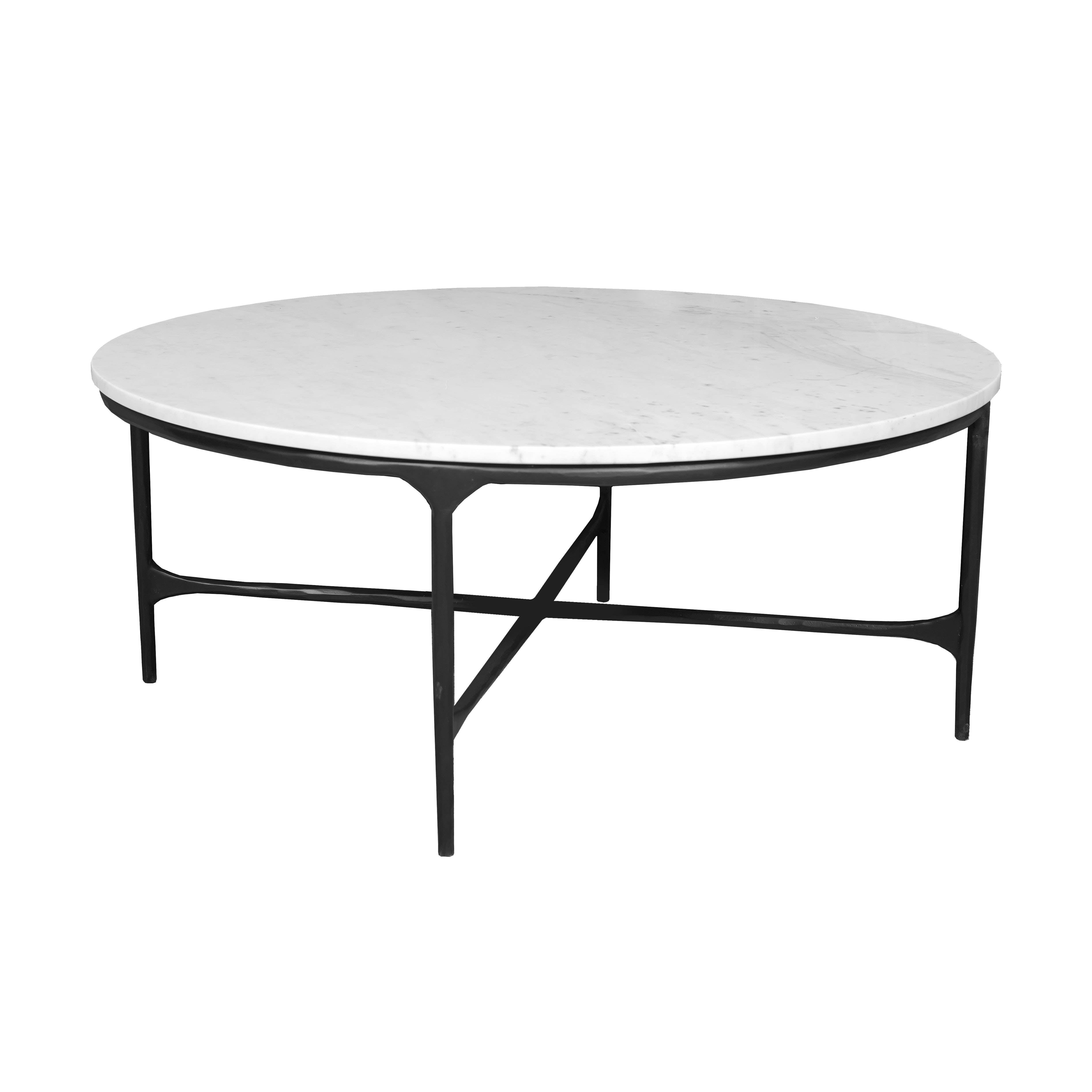 HomeRoots - Wholesale Coffee Table - 55" White and Black Genuine Marble and Iron Round Cross Legs Coffee Table0
