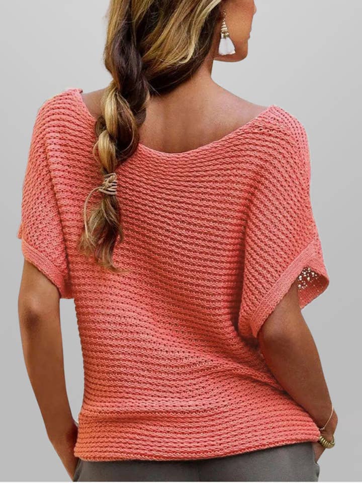 Wholesalesir - Wholesale Knit Top - Women's - Round Neck Solid Color Short Sleeved Knitted Top