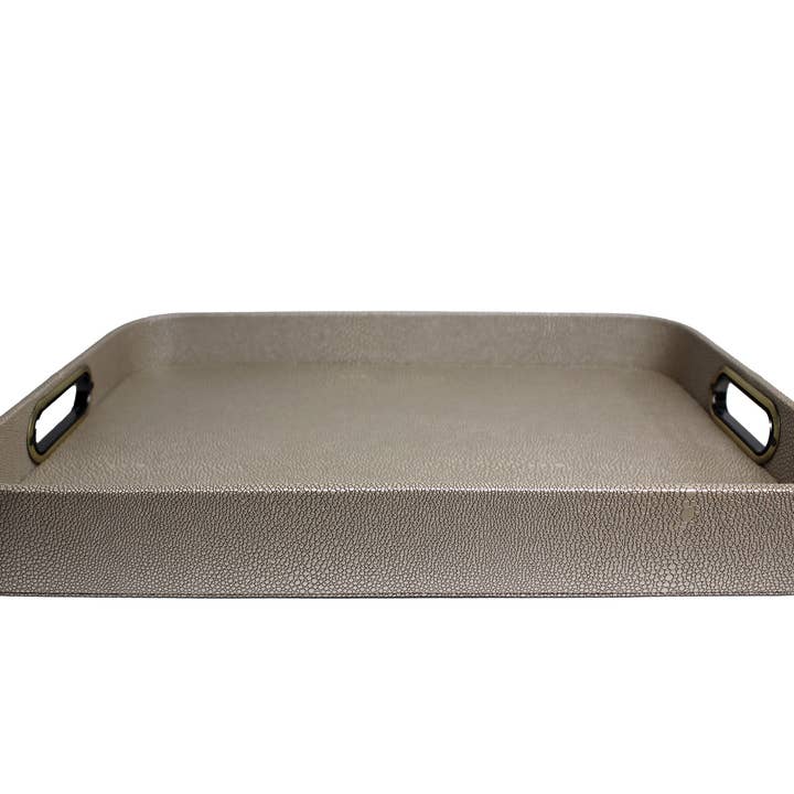Signature Home Collection GmbH - Wholesale Serving Tray - Beige rectangular tray – stingray skin look & brass handles2