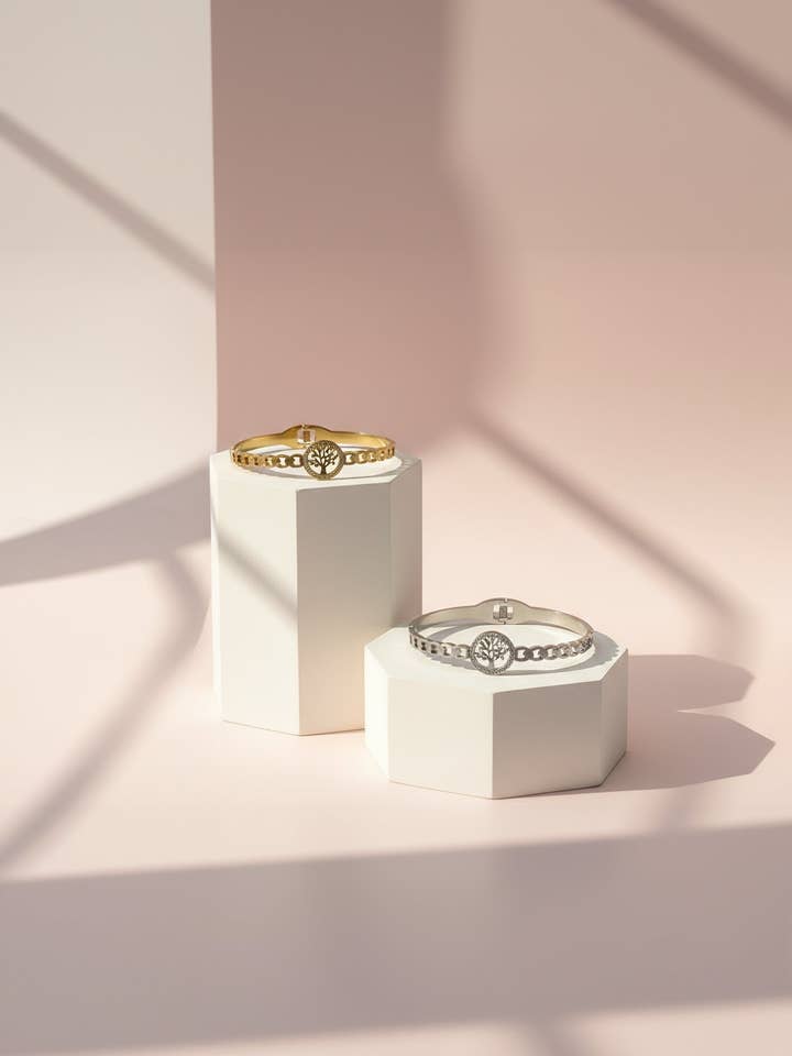 Stainless Steel Tree Of Life Crystal Stacking Bangle for wholesale by Arya Jewellery Wholesale