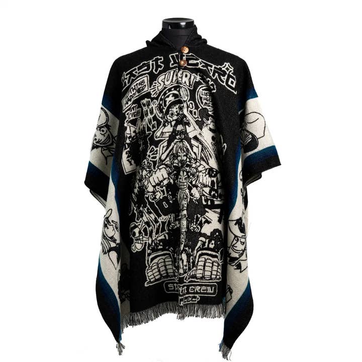 Poncho en alpaga Luffy fait main unisexe mode artisanale pour la vente par EcuadorStores