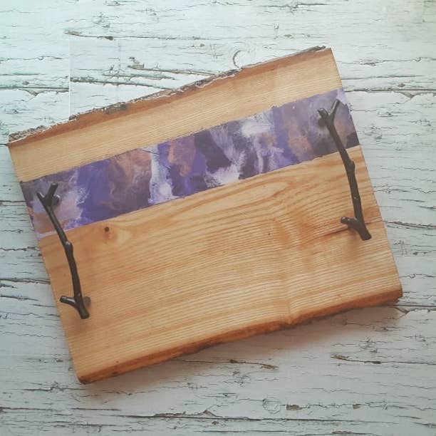 Bandeja de borda natural em madeira com alças metálicas estilo galho por atacado de SabPainting