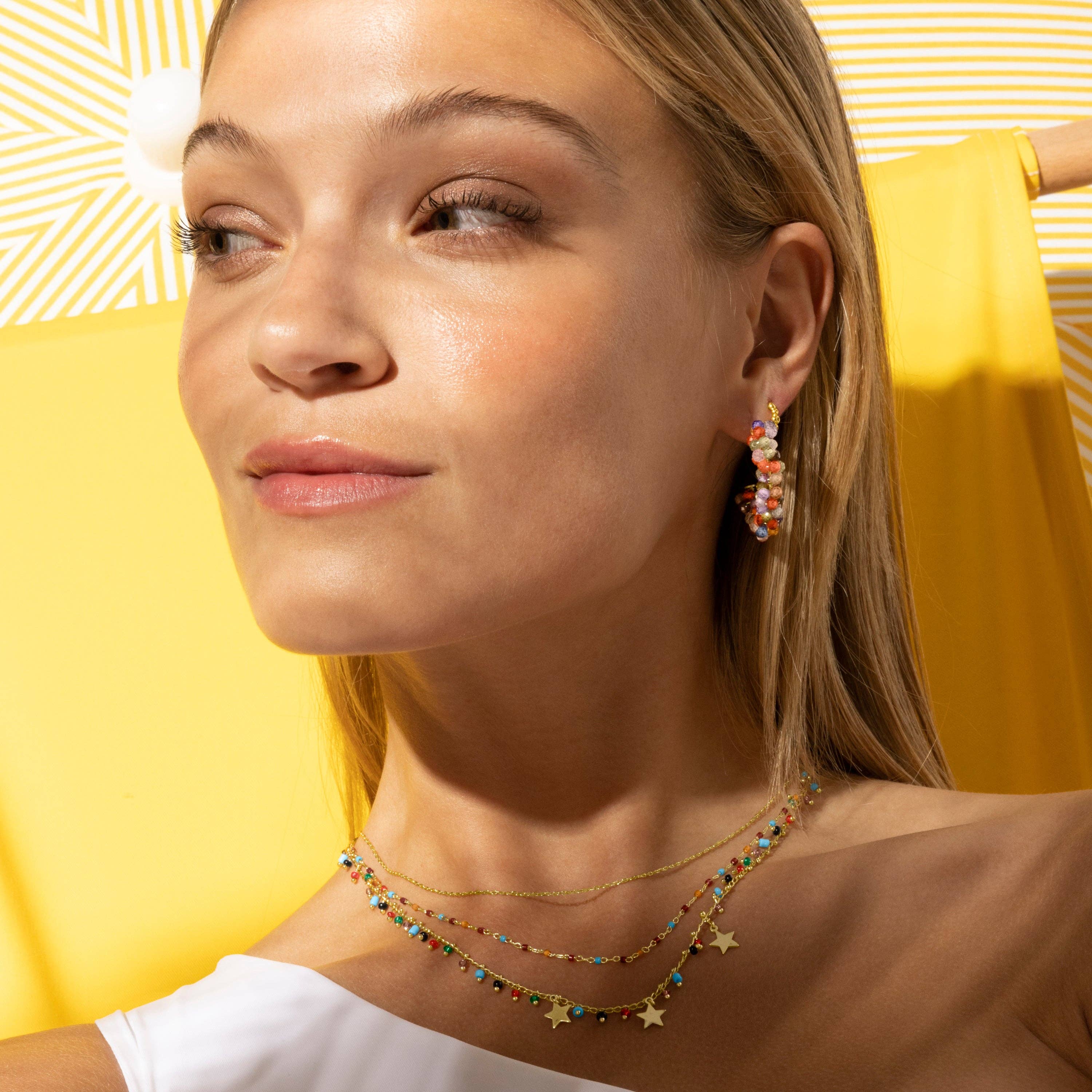 Luxenter - Wholesale Beaded/Pearl Necklace - Collar Luxenter de Cuarzo Hidrotermal Multicolor acabado en oro amarillo de 18K - Nespo5