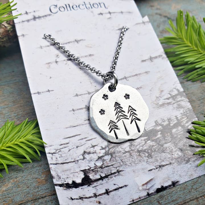 Kathryn's Collection - Wholesale Pendant/Charm Necklace - Pine Tree Necklace, Hand-Stamped