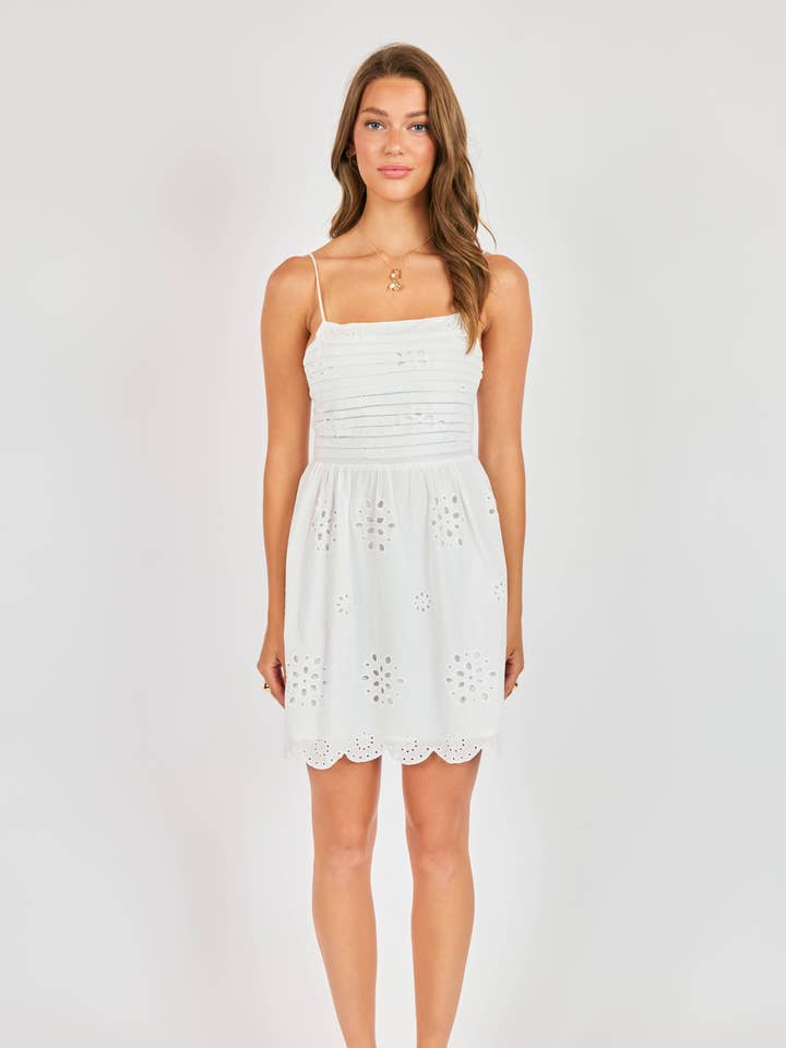 Bloomfield Eyelet Mini Dress:WHITE for wholesale by Sadie & Sage