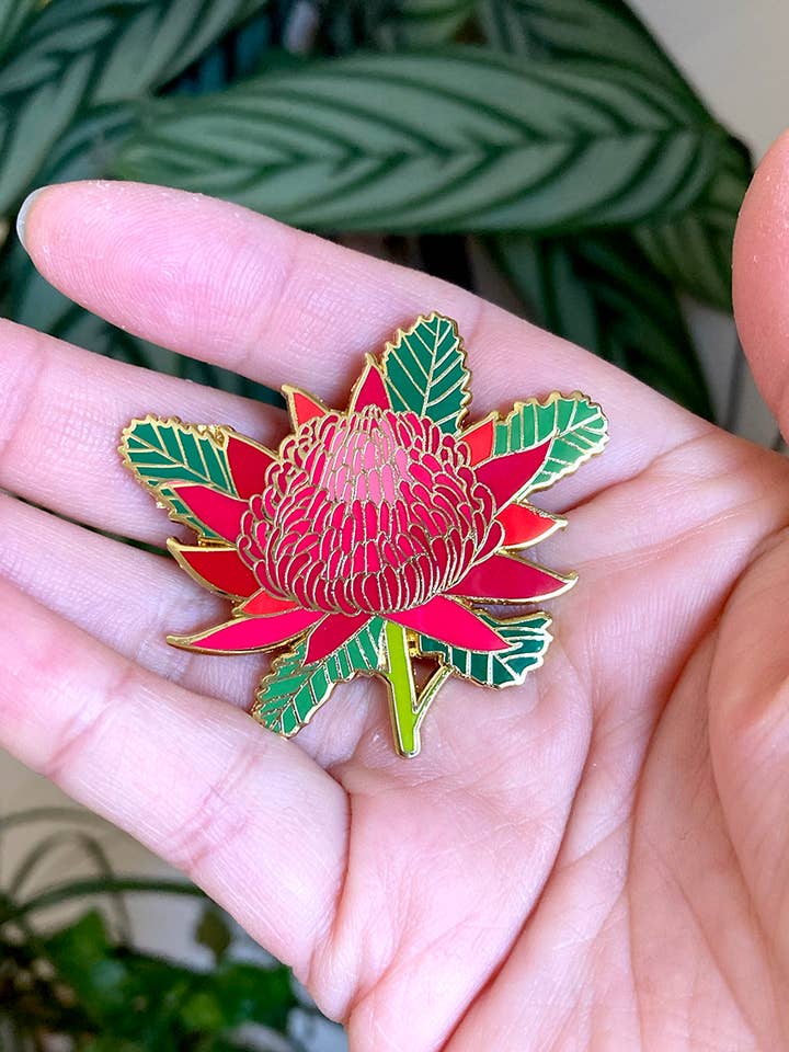 Waratah Enamel Pin for wholesale by Missy Minzy