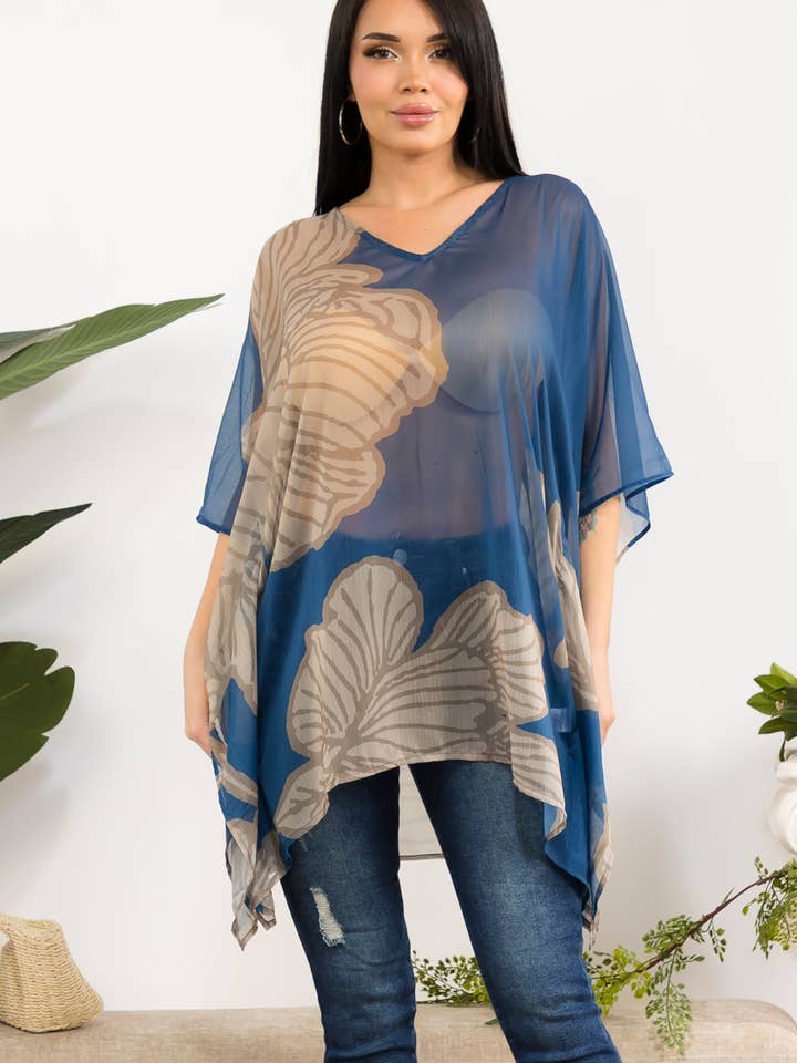 00101 Transparante Bloemen Chiffon Poncho Top voor wholesale door H&H Fashion Inc.
