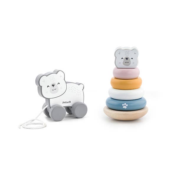 Trade Toys Limited - Wholesale Wood Toy - Kids - PolarB Pull Along & Stacking Set - Polar Bear