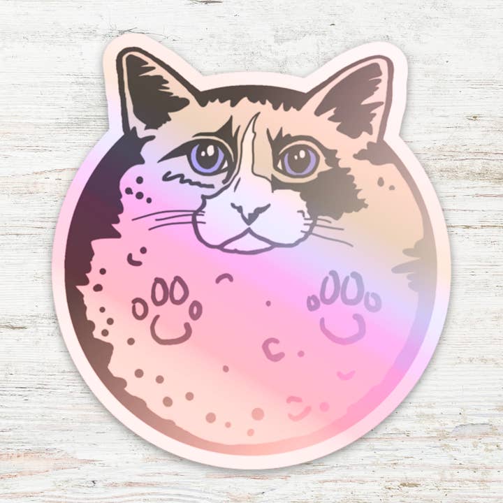 Cat Moon Vinyl Holographic Sticker for wholesale by Angry Gato Designs