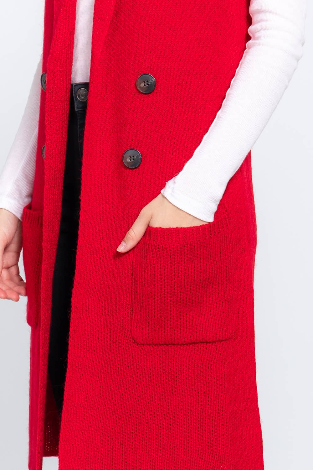 Active Basic | Active USA - Wholesale Outerwear Vest - Women's - Sleeveless Notched Collar Long Sweater Vest49