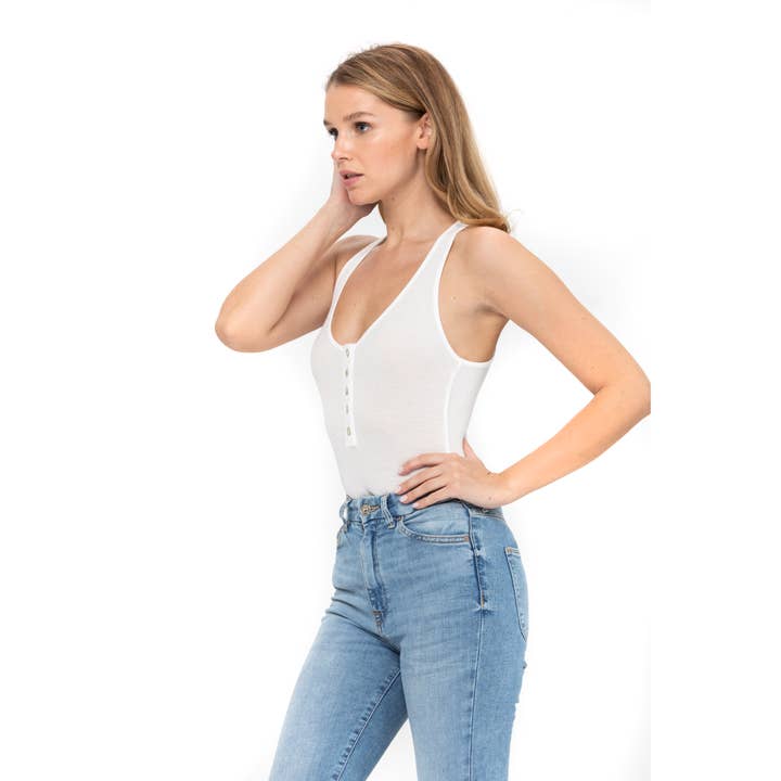 ROLYPOLY - Vente Body – femme - Sans Manches Sexy Encolure Dégagée Débardeur Bouton Vers Le Bas Body5