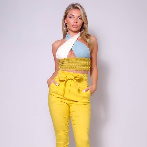 HIGH WAISTED PLEATED & BELTED FITTED for wholesale by CEFIAN FASHION