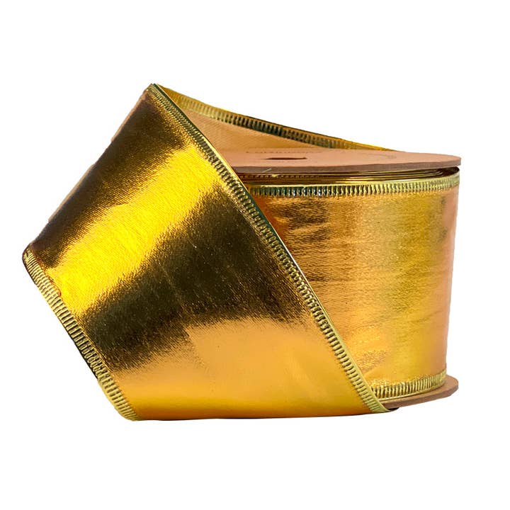 LA Ribbons Wholesale - Wholesale Ribbon - Gift Wrapping - 2 1/2" Lurex Wired Ribbon | Gold | 10 Yard Roll