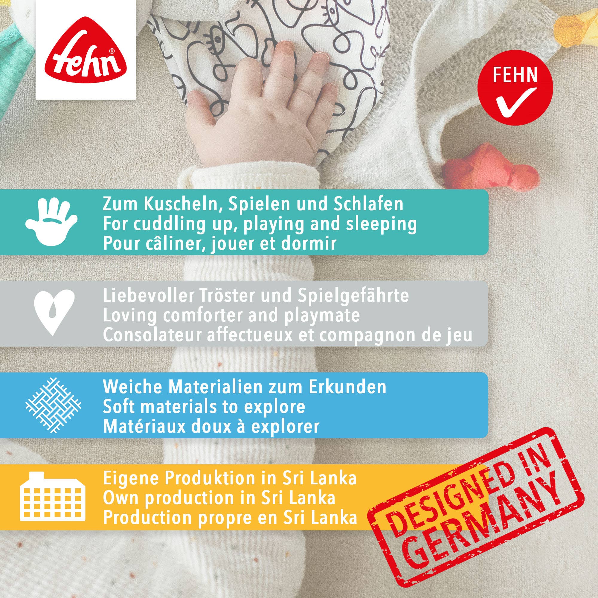 Fehn - Vente Couverture douillette – bébé - Doudou paresseux - Peluche & aide au sommeil5