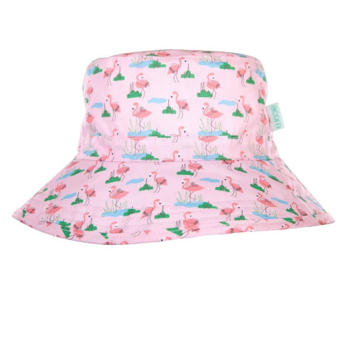 Dancing Flamingo Broad Brim Bucket Hat for wholesale by Acorn Kids