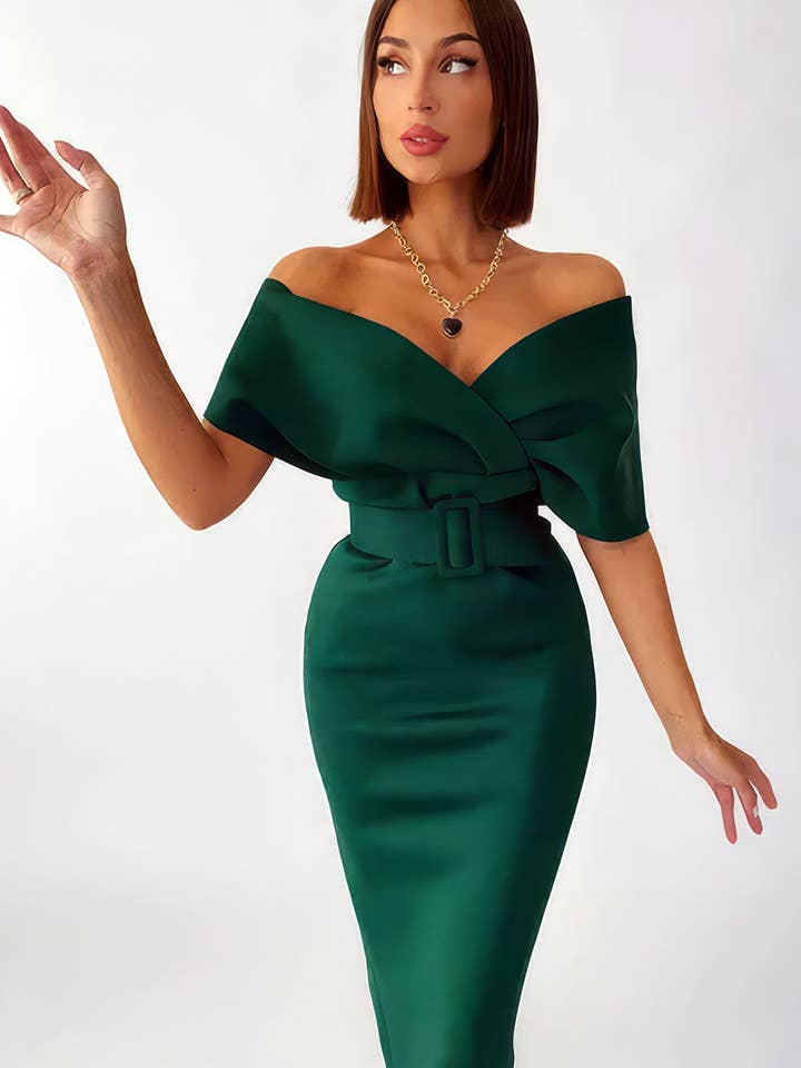 Elegant aftonklänning för kvinnor, elegant cocktailklänning med bandeau, figurnära, knälång, V-ringning för wholesale av Queenshopbeauty