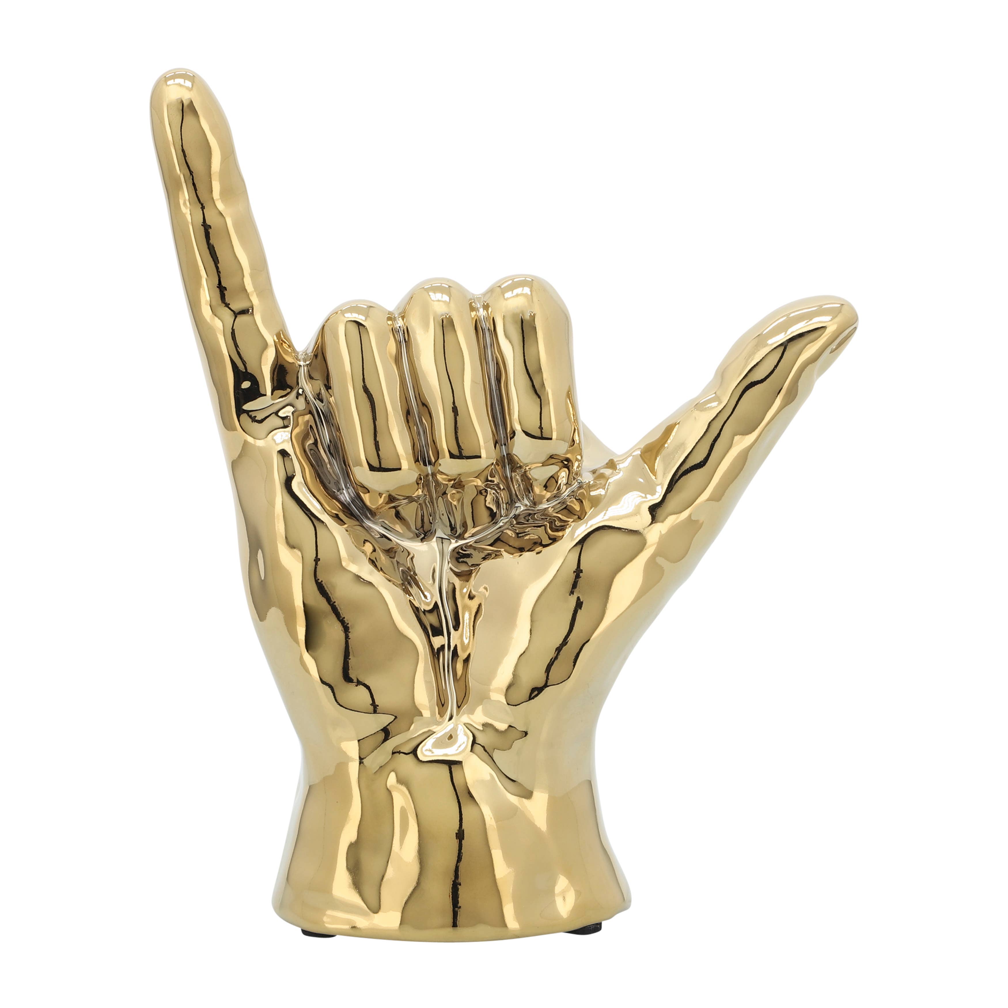 Sagebrook Home - Wholesale Decorative Tabletop Object - Decorative Sculpture - Gold Ceramic Hang Loose Hand, 7 in.5