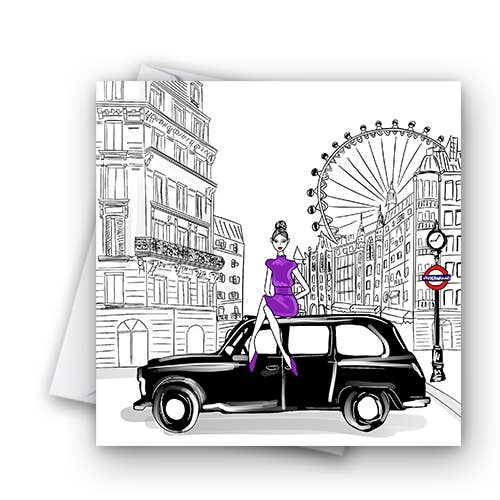 Biglietto d'auguri Fashion Jubilee- London Taxi per la vendita all'ingrosso da parte di Catherine Loves