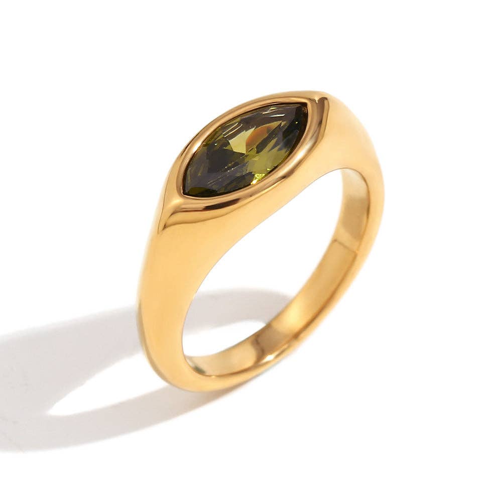 Mio Queena – wholesale Single stone/solitaire ring – FGS - Horse Eye Zircon 18K Gold Plated Stainless Steel Ring2