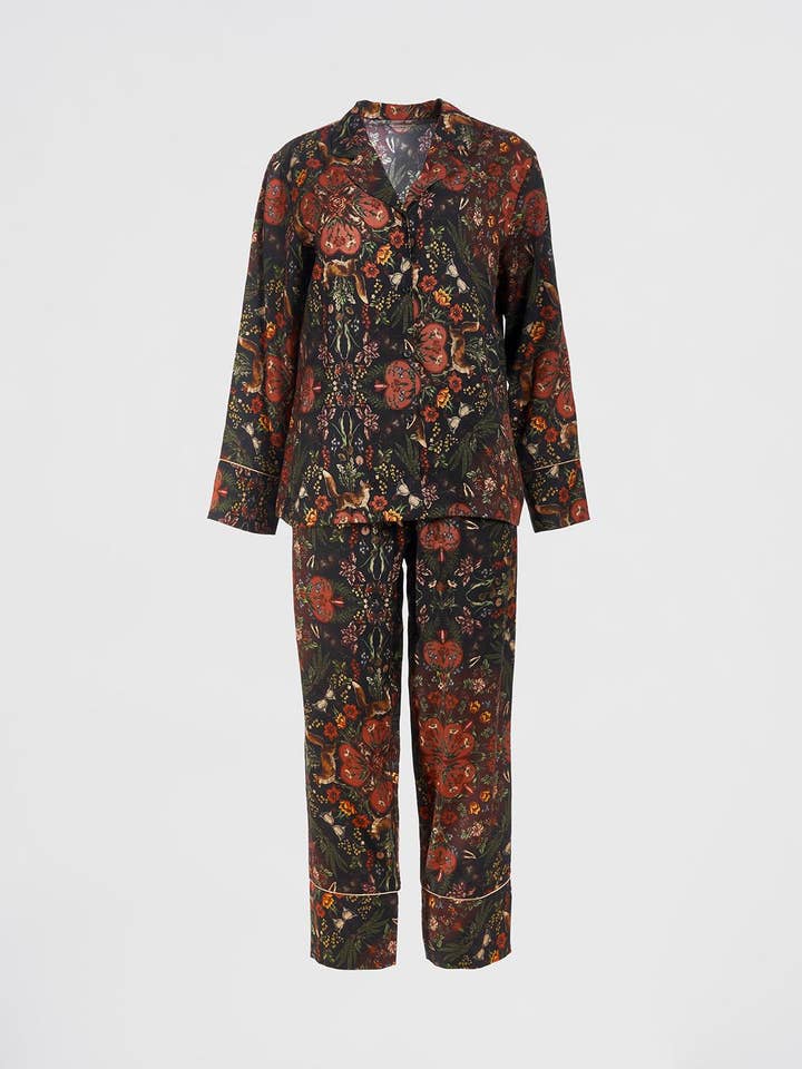 Fable England - Wholesale Sleepwear Set - Women's - FABLE Folksy Fox Pyjamas Black