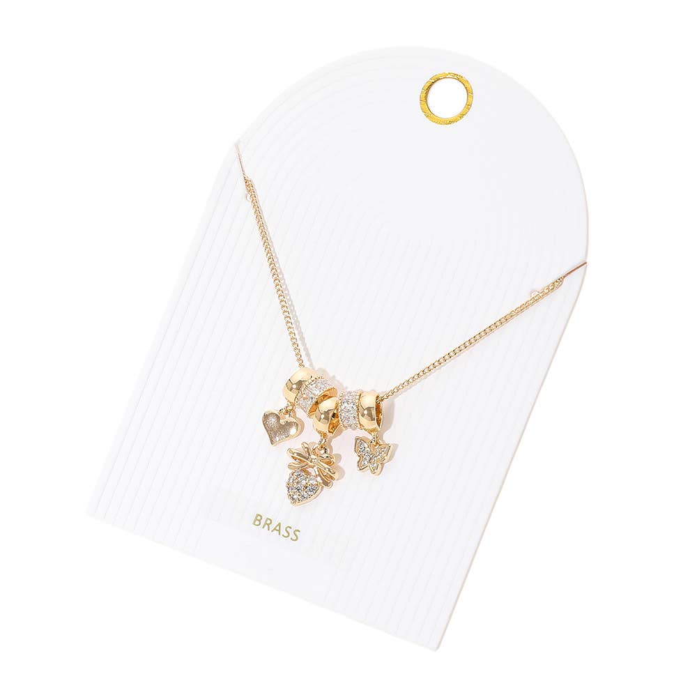 Sensibling Corp. - Wholesale Pendant/Charm Necklace - Stone Paved Heart Butterfly Bow Charm Beaded Necklace1