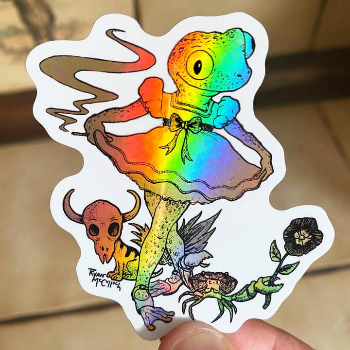 VINYL or HOLOGRAPHIC STICKER: Shirley Temple Frog for wholesale by Ryan McCulloch Art