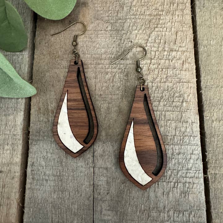 Pearl Cork and Walnut Petal Earrings for wholesale by Red Shed Designs