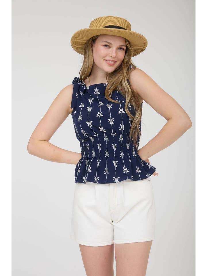 MINE - Wholesale Blouse - Women's - BOW LINE PATTERN TIE SHOULDER SLEEVELESS BLOUSE11