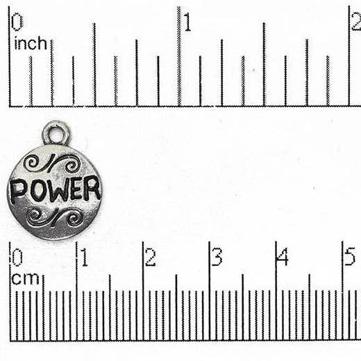 18mm Round "Power" Charm - Made of Pewter - Sold Individually - CBS1764 for wholesale on Faire0