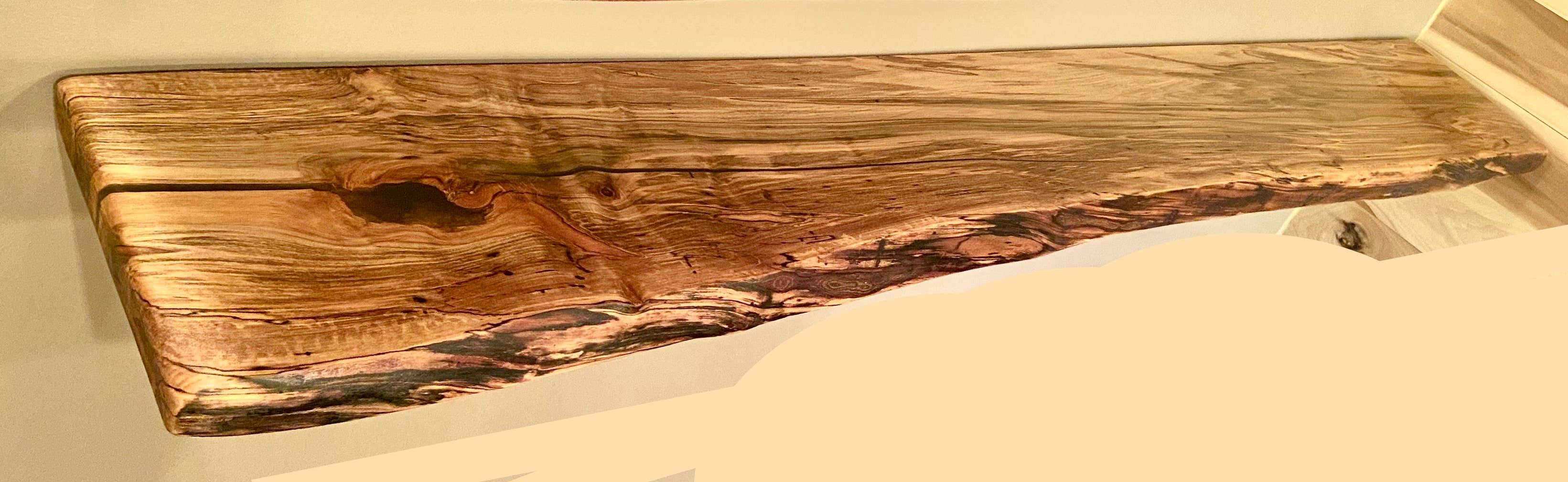Steel Oak - Wholesale Wall Mounted Shelf - Live Edge Spalted Maple, Ambrosia Maple Wood Floating Shelf2