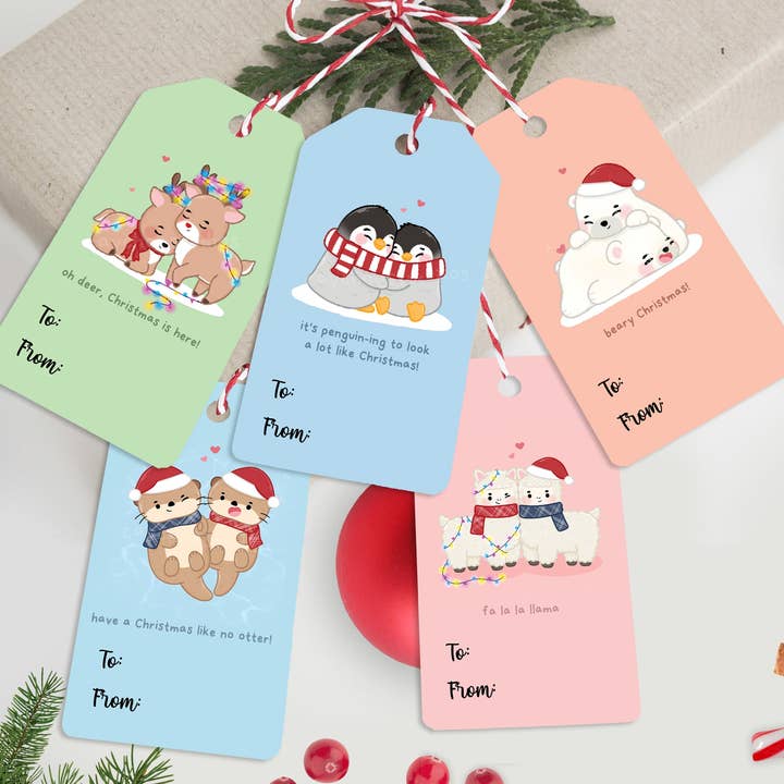 Cuddling Animals Christmas Gift Tags for wholesale by Raychoo Studios Inc.