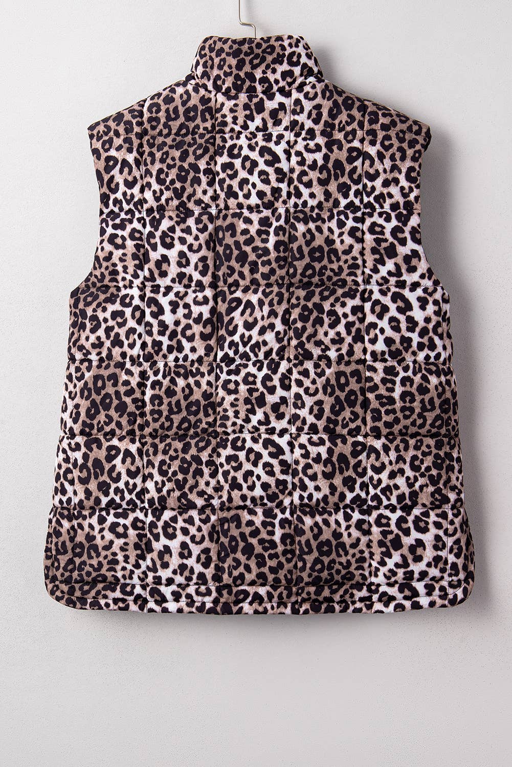 Brown Leopard Quilted Full Zipper Casual Puff Vest | S-XL  for wholesale on Faire2