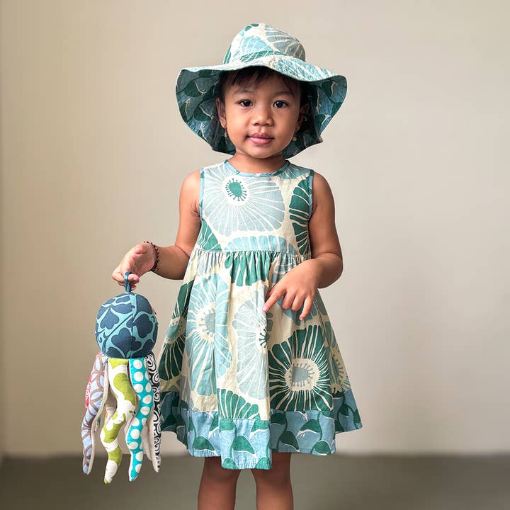 SALE | Cotton Toddler-Child Sun Dress | Retro Flowers Moss for wholesale by Balizen Direct from Bali