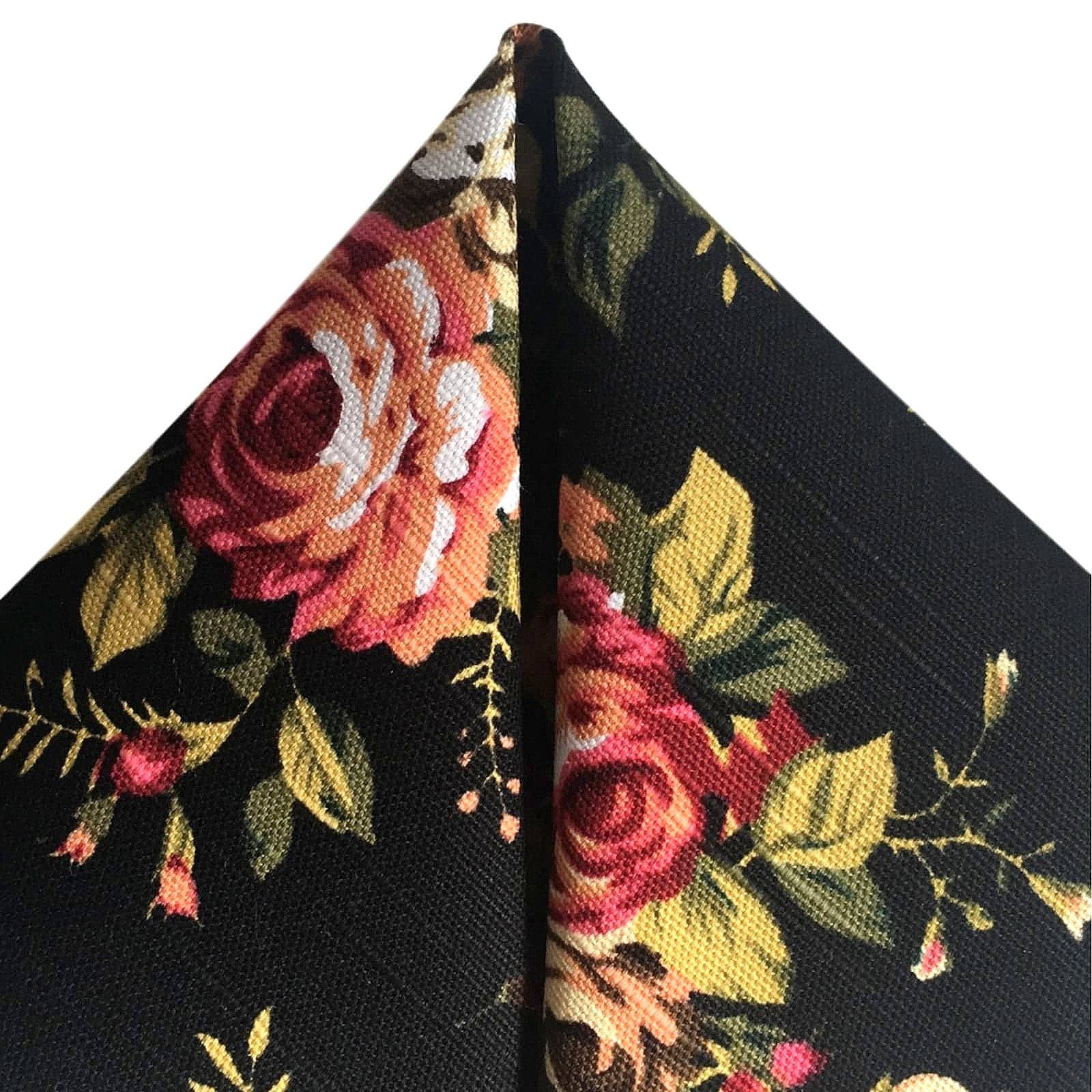 GASSANI - Wholesale Bow Tie - Men's - GASSANI Set of 2 Black Linen Wedding Bow Tie Handkerchief Floral Flower Bow Pre-tied1